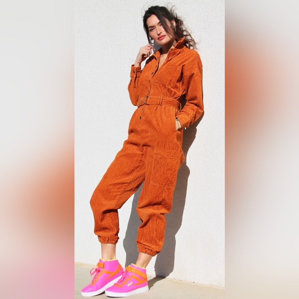 Urban Outfitters Oversized Jumper Coveralls Corduroy Orange Brick Color Small